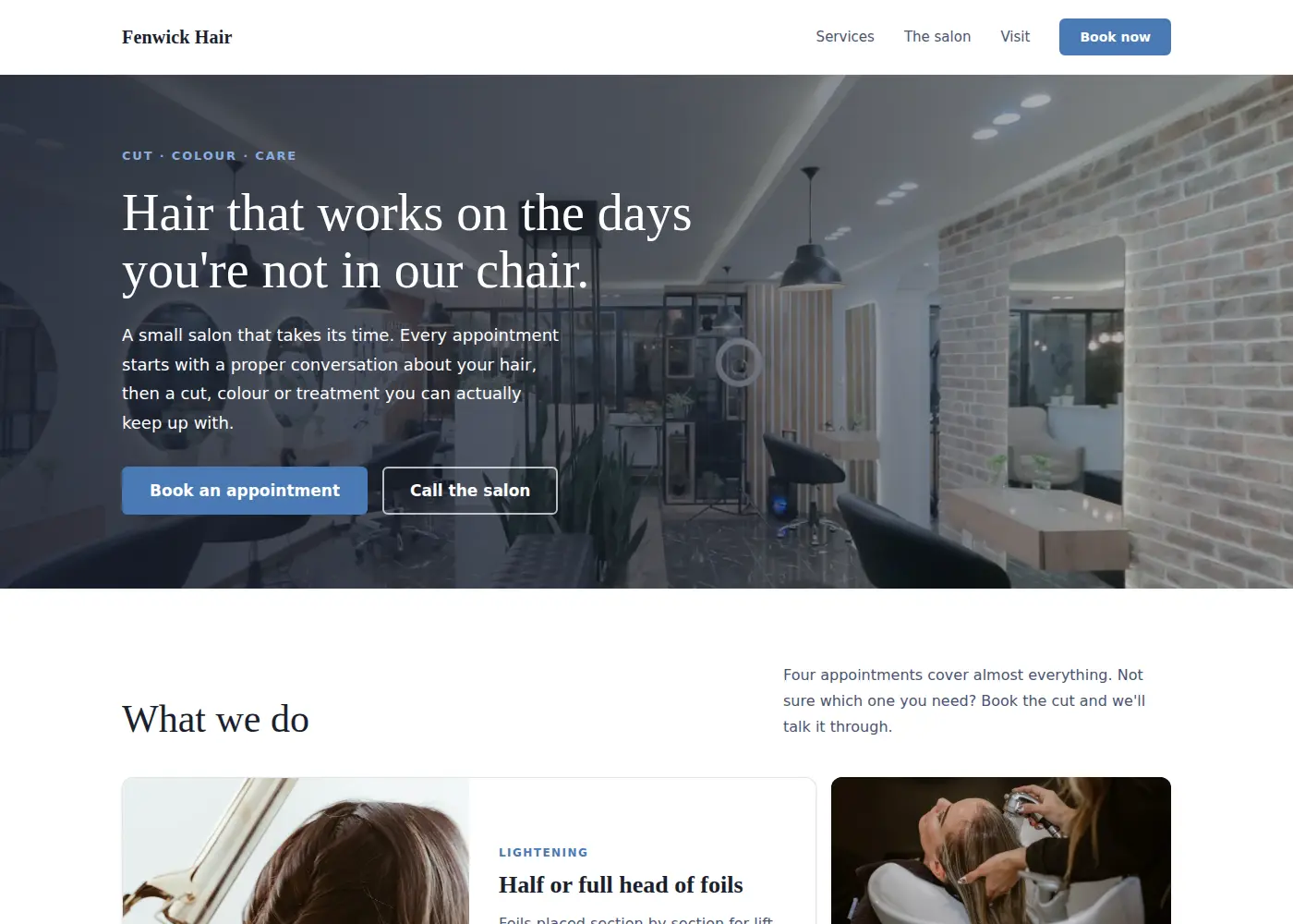 Fenwick Hair: Warm & Simple hairsalon design example