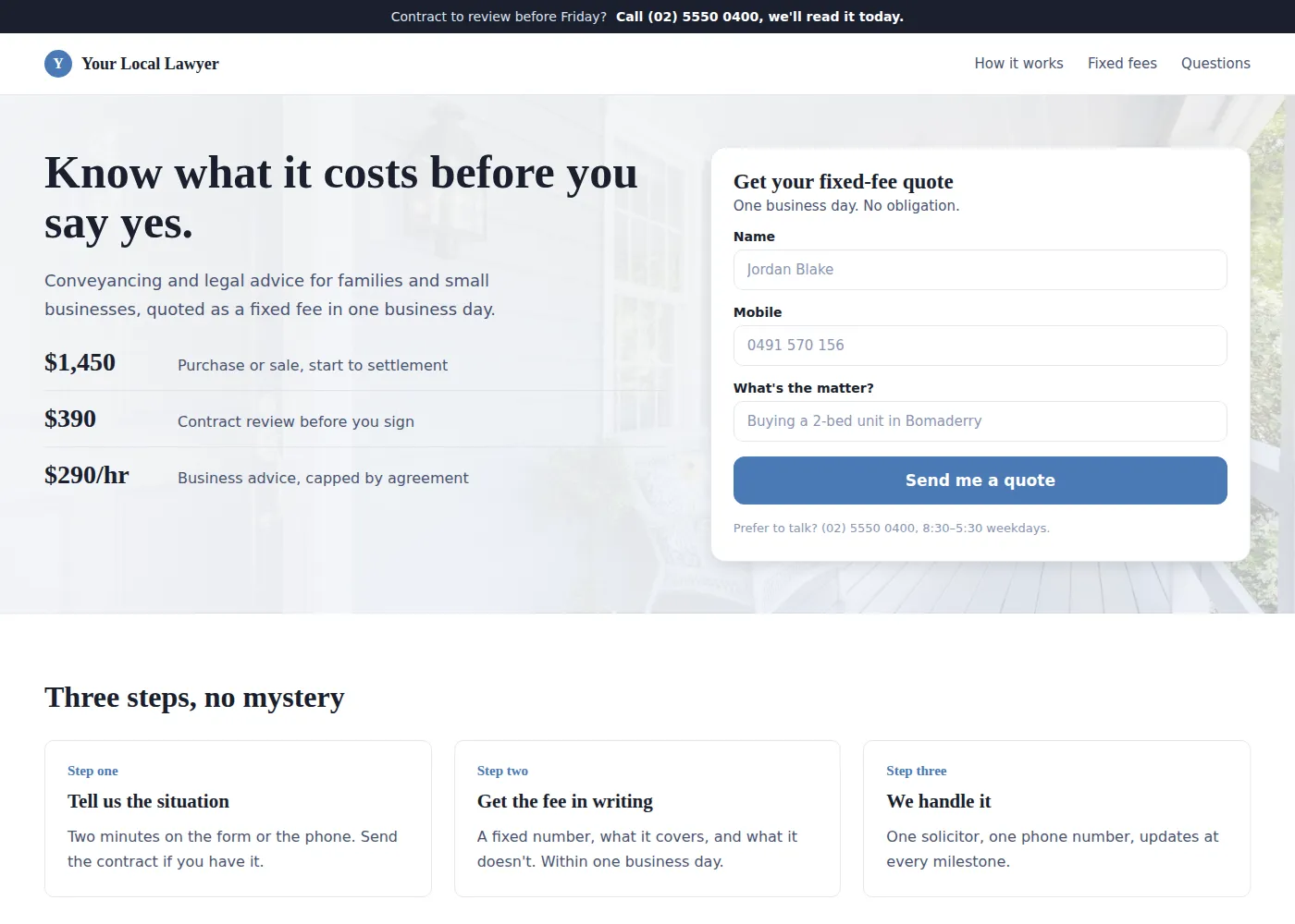 Your Local Lawyer: The Quote Desk lawyer design example