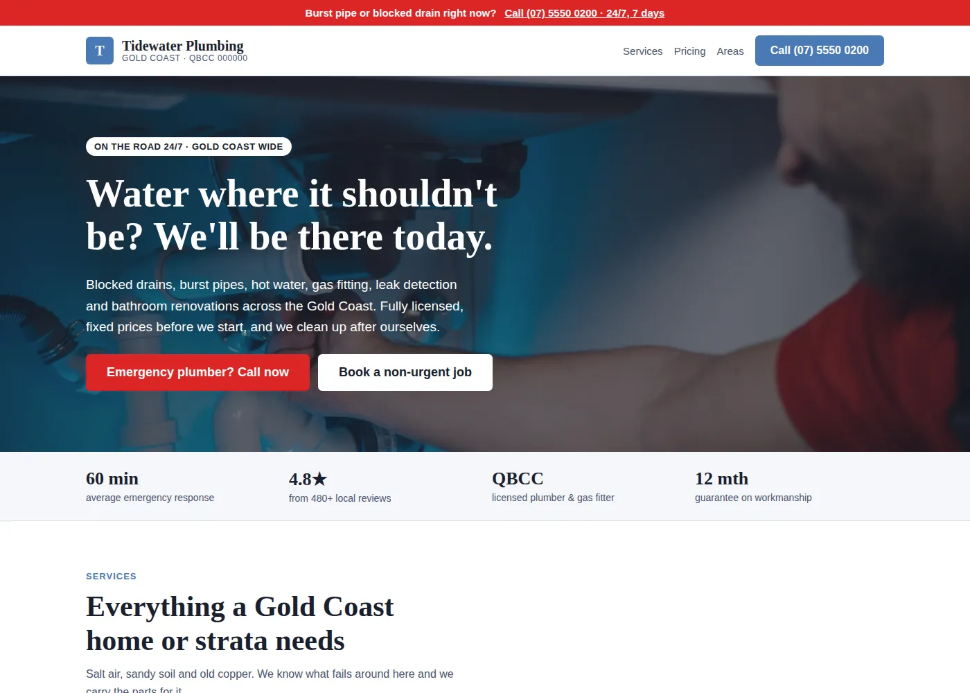 Tidewater Plumbing: The Emergency Line trades design example