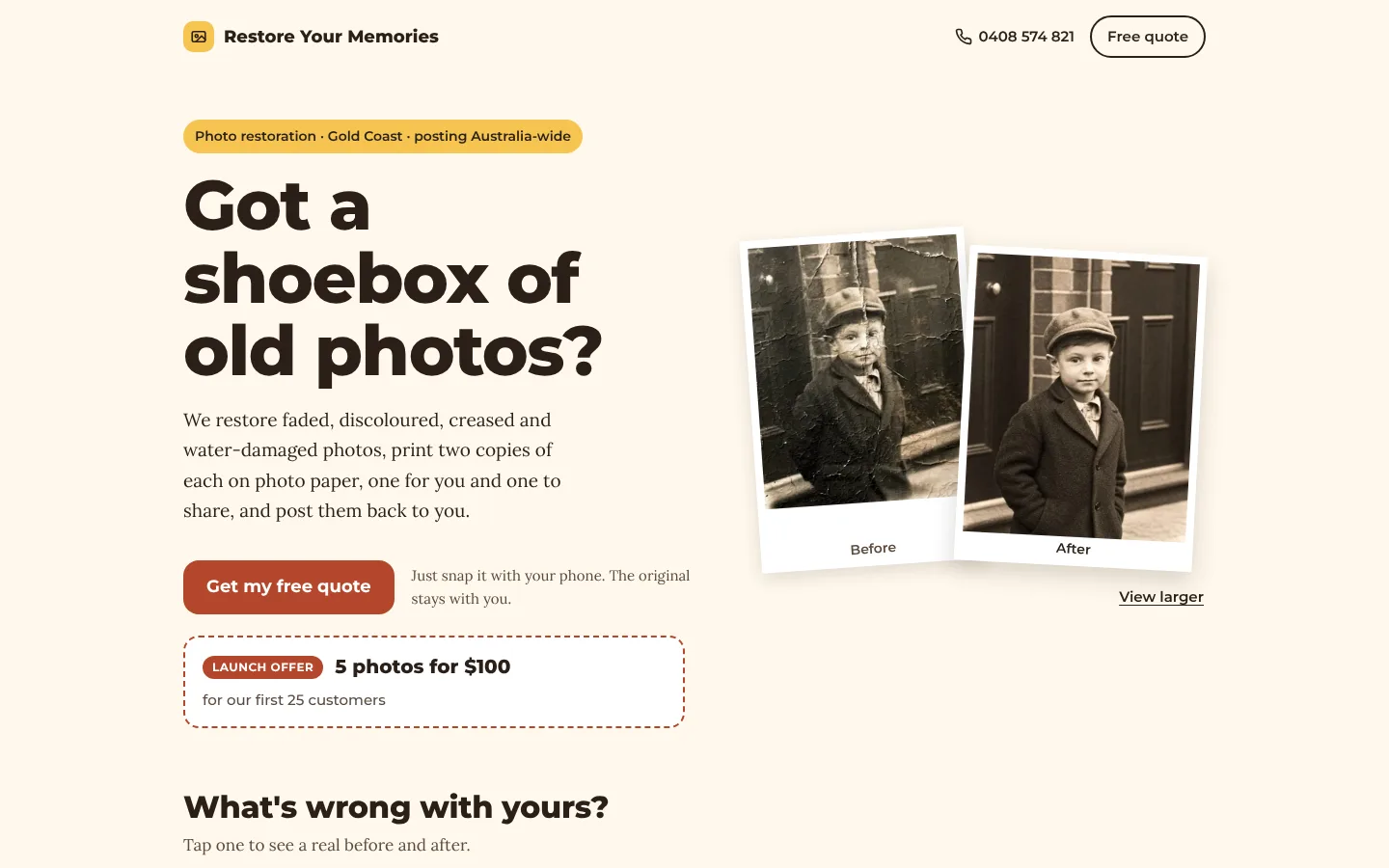 Restore Your Memories website homepage